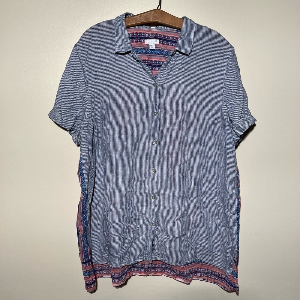 J. Jill Linen/Cotton Floral Back Button Down Tunic